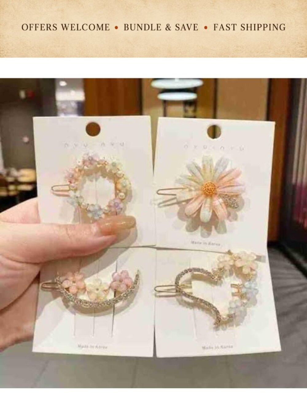 4pc Rhinestone Flower Hair Clips Set Crystal Styling Accessories for Women
